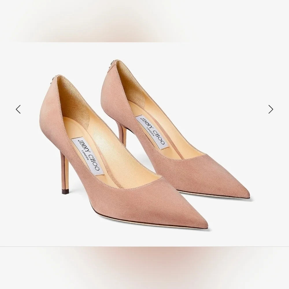Jimmy Choo Nude Suede Pointed-Toe Pumps